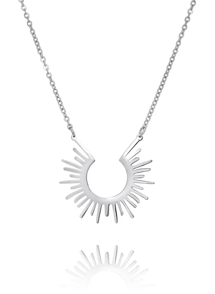 Sun Ray Pendant Necklace- Silver