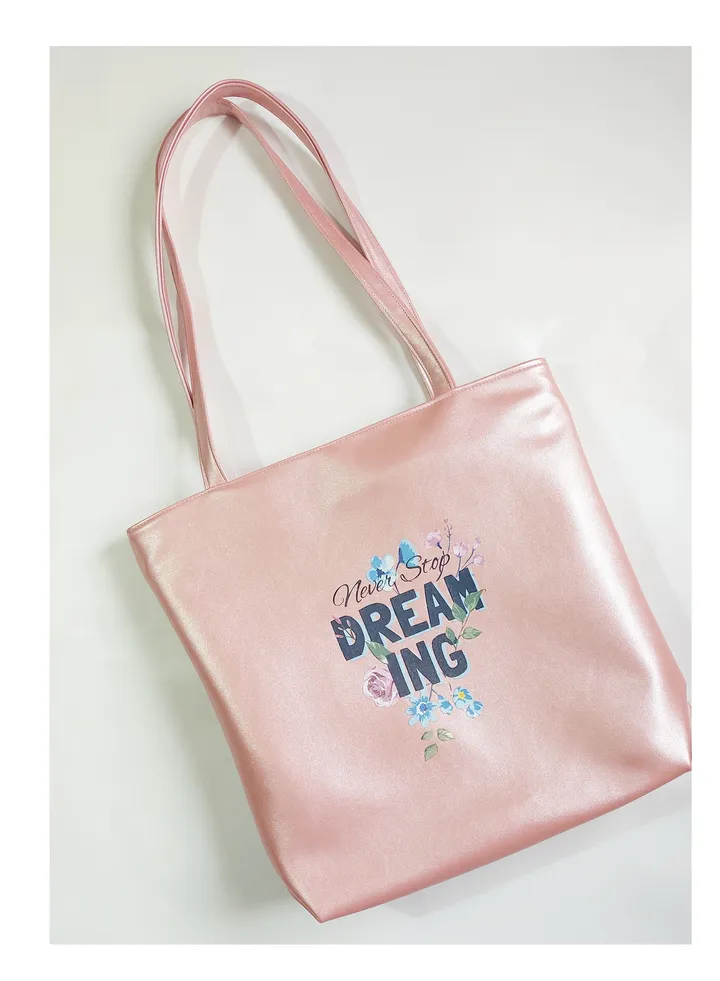Faux leather tote bag shoulder bag pink glittery