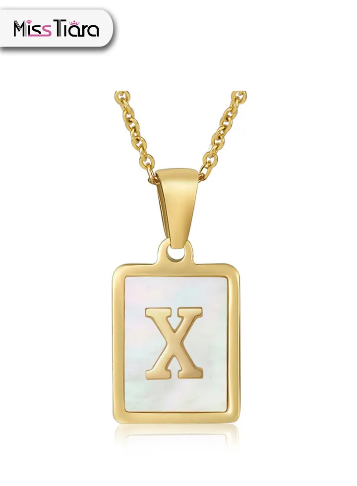 Capital Letter A-Z Initial Chain Necklace For Girls Women Stainless Steel Square Charm A-Z Alphabet Pendant Necklace Good idea for birthday gifts graduation commemorations or classmate gifts