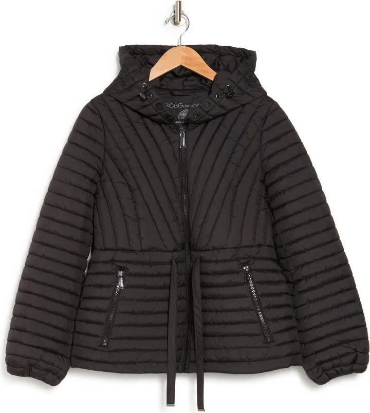 Cinched Waist Quilted Puffer Jacket