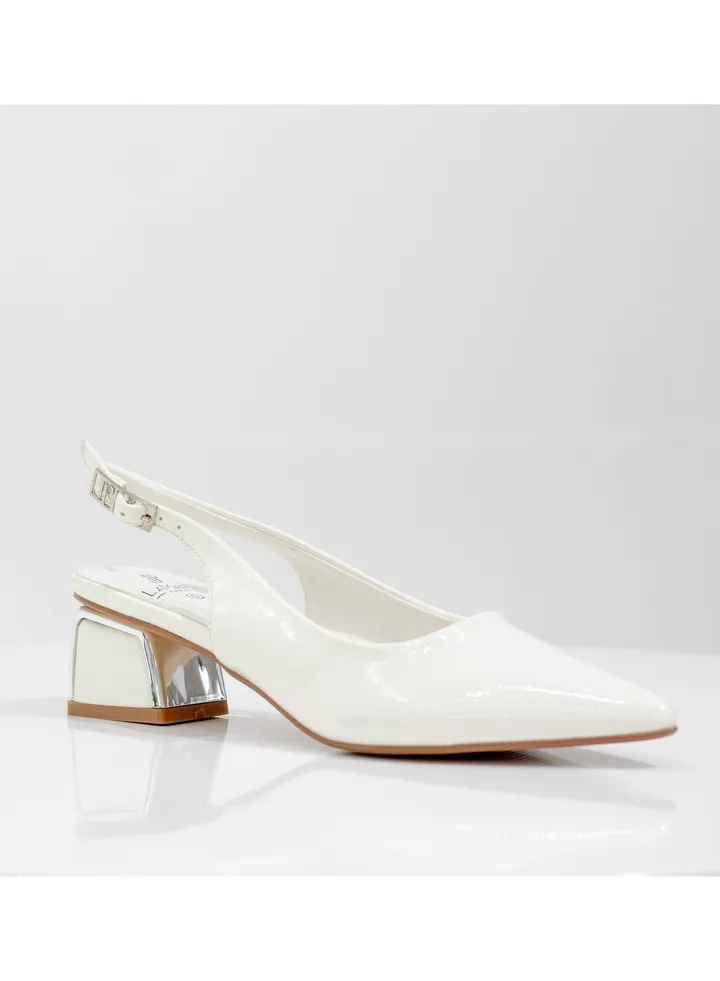 Gabrina heel pu closed toe sling court white