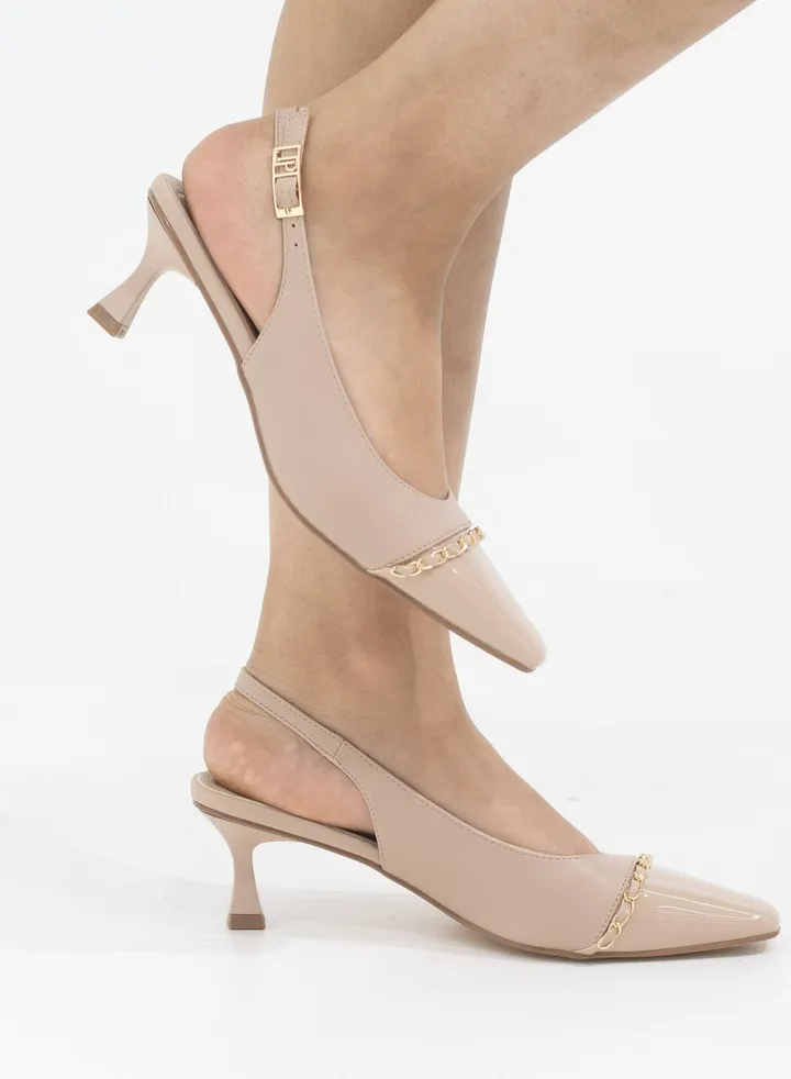 Galaxy sling back with chain detail nude