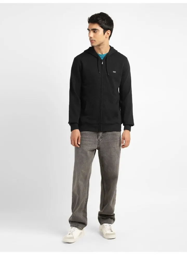 Men's Solid Black Hooded Sweatshirt
