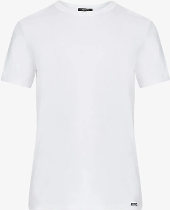 Mens White Crewneck Regular-fit tretch-cotton T-shirt