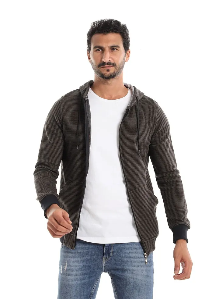 Mens Stripped Hoodie With Zipper