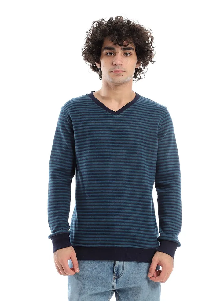 Mens V-Neck Stripped Sweatshirt