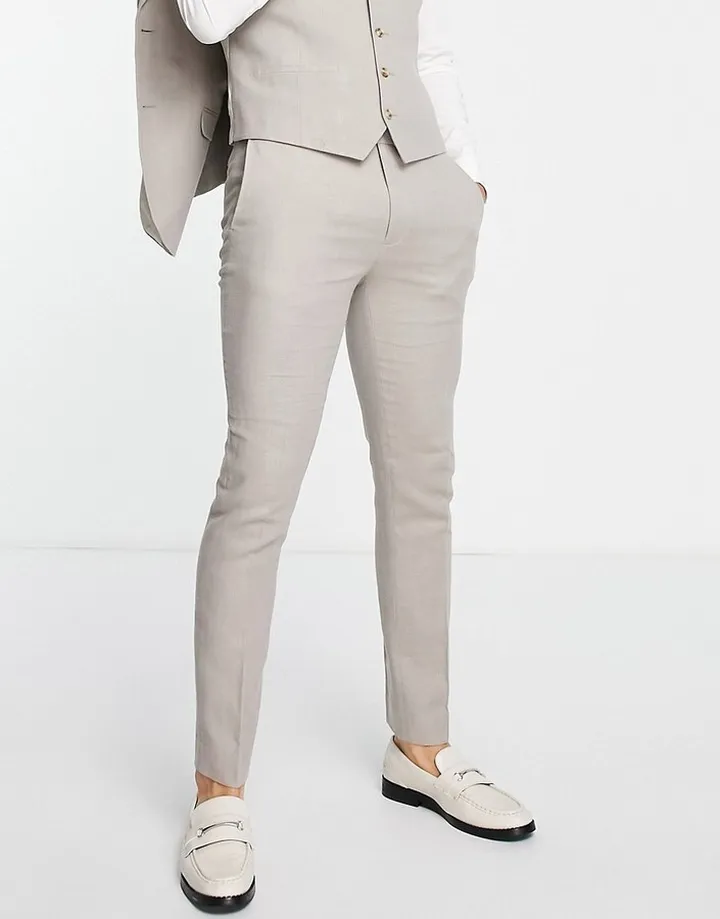 Topman skinny suit pants in stone herringbone