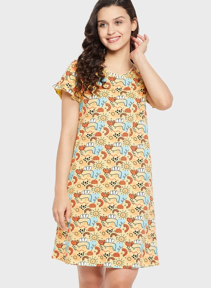 Printed Crew Neck Nightdress
