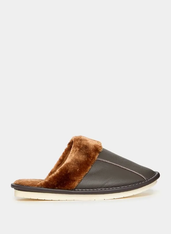 Soft Faux Fur Trim Bedroom Slippers