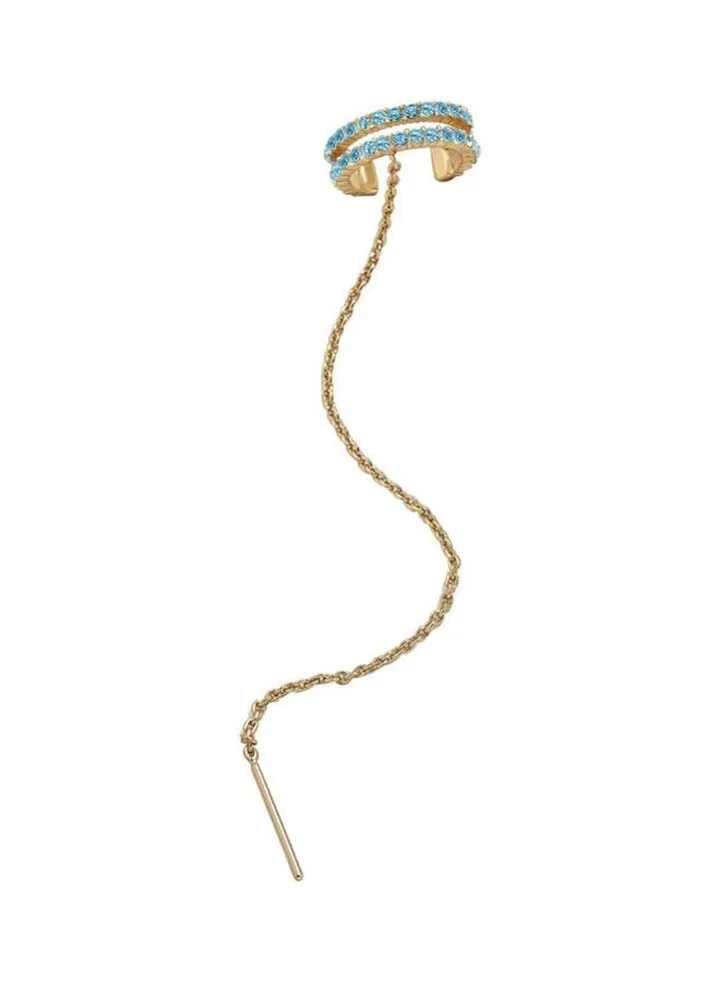 Chain Tassel C Shaped Rhinestone Ear Cuff Clip On Earring