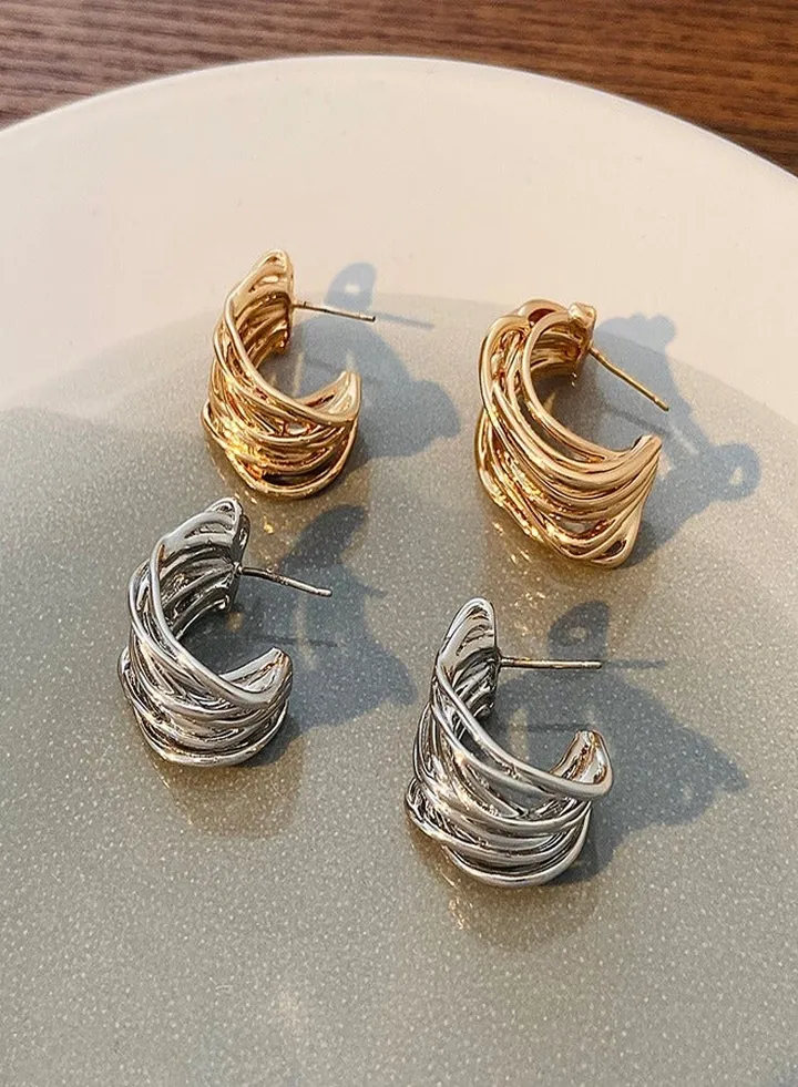 Two-tone entwined line earrings with a sense of design for parties Wedding gifts Everyday with fashion accessories