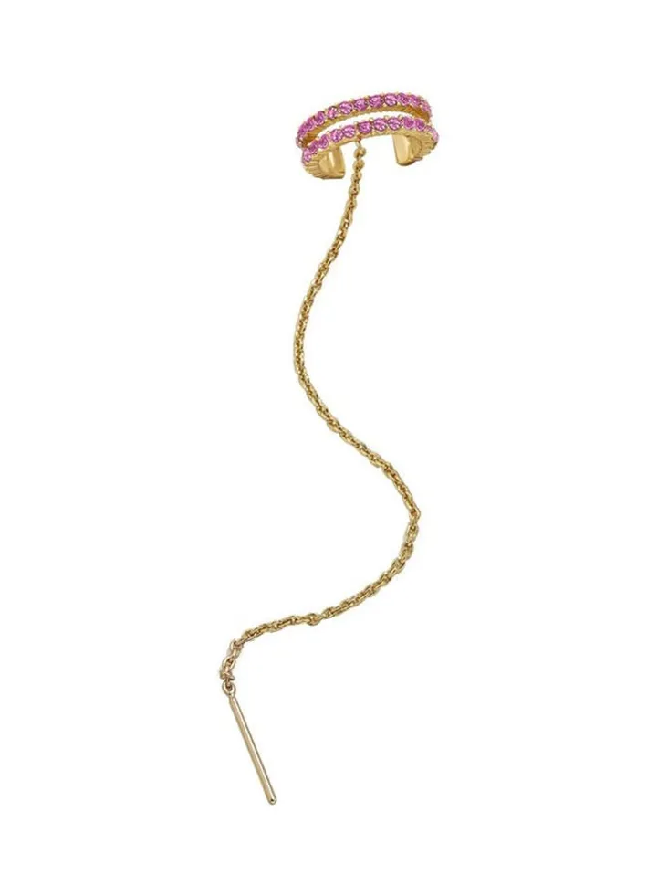 Chain Tassel C Shaped Rhinestone Ear Cuff Clip On Earring