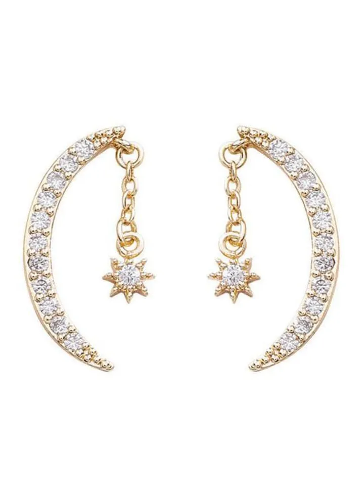 925 Silver Micro Inlaid Zircon Studded Moon Earrings