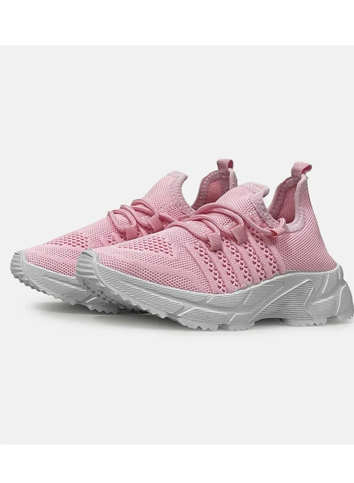 Kid's shoes, knitted, Lace Up flexible sole- Rose