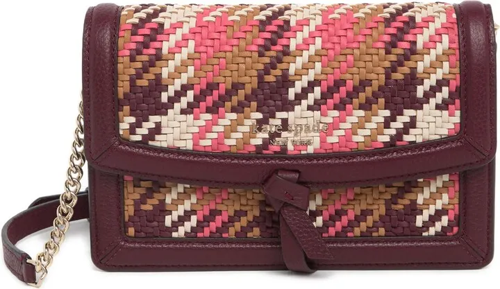 Leather Trimmed Woven Flap Crossbody Bag