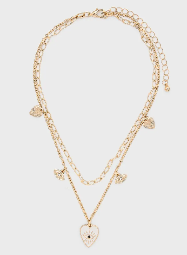 Heart & Evil Eye Charm Necklace
