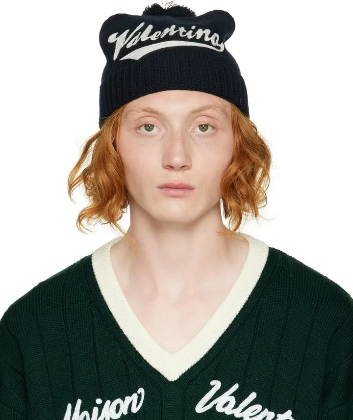 Valentino Garavani Navy Virgin Wool Beanie