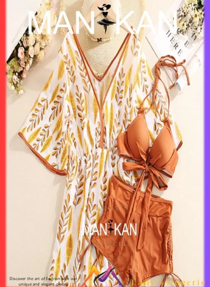 women's 3 pieces bikini set with floral cover