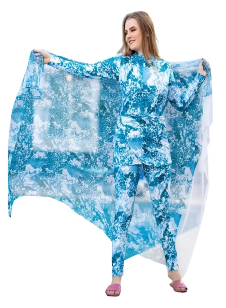 Women's 5-piece burkini swimsuit - sea waves