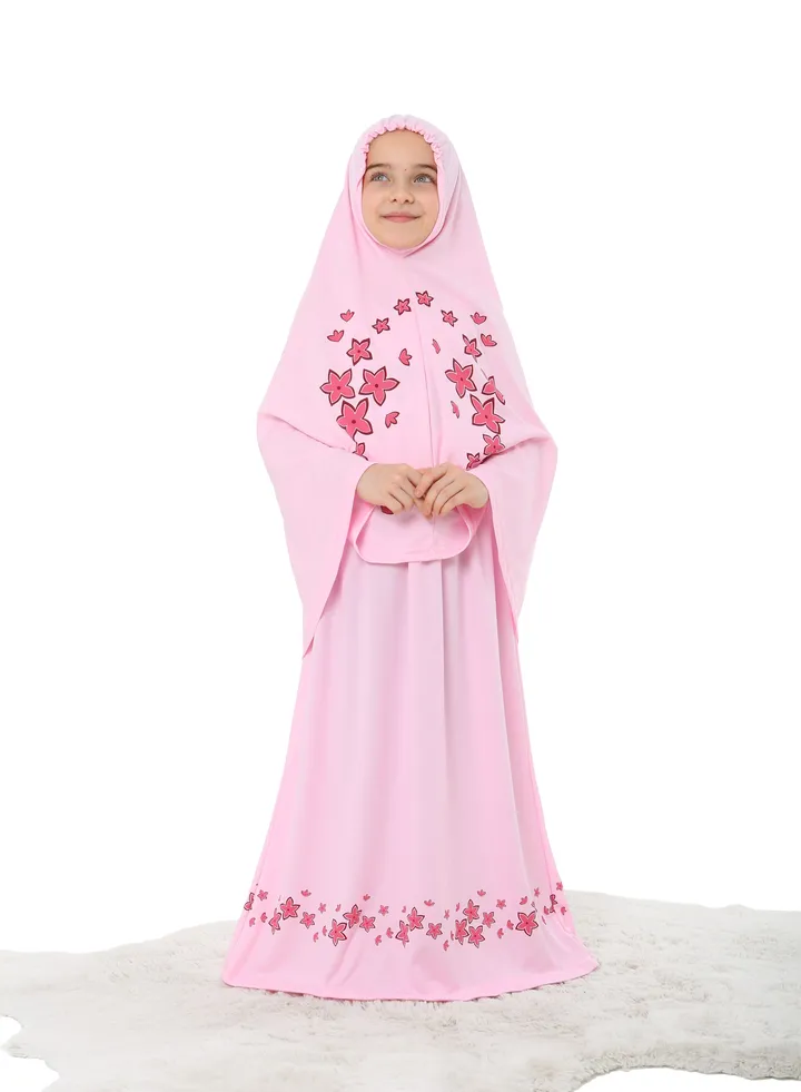 Flower Prayer Dress For Girls Pink Color