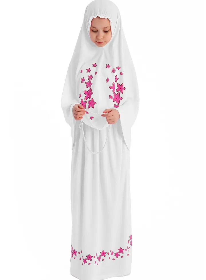 Flower Prayer Dress For Girls White Color