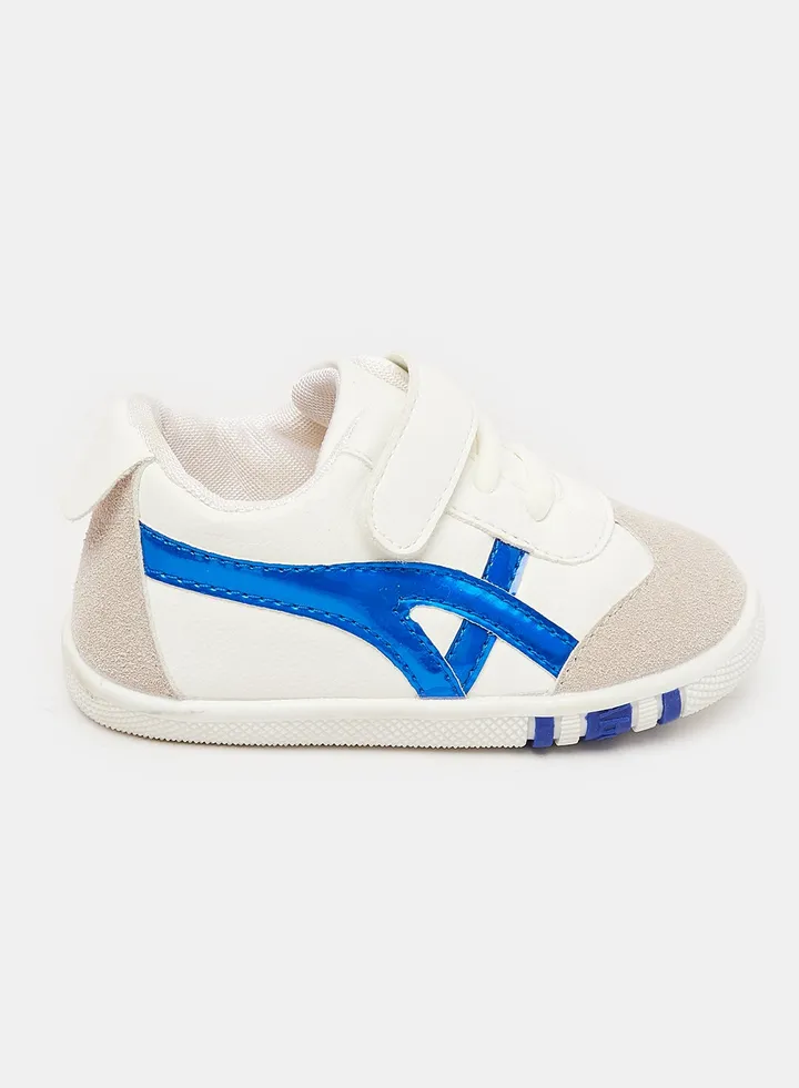 Girls white with blue stripes velcro shoes