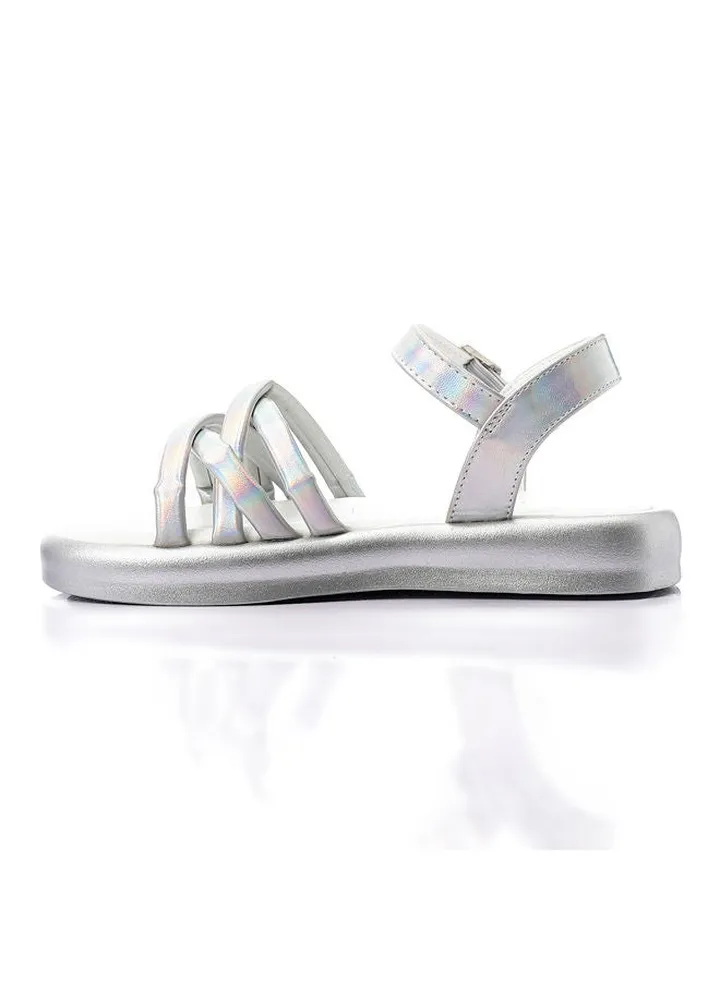 Girls Animal Skin Straps Sandals - Silver