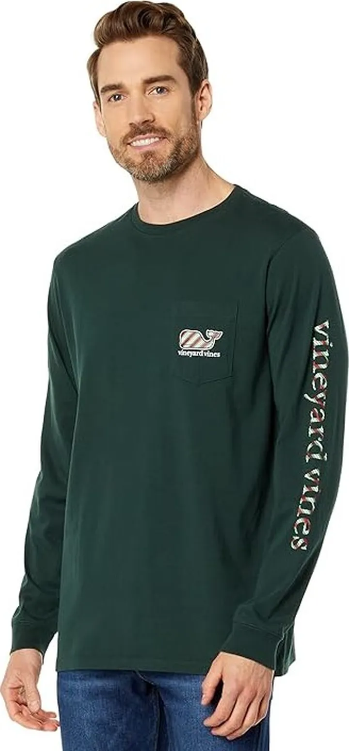 Vineyard Vines Peppermint Whale Long Sleeve Pocket Tee (Pine Grove) Men's Clothing