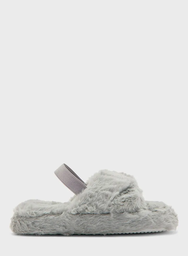 Crossover Fluffy Slingback Bedroom Slipper