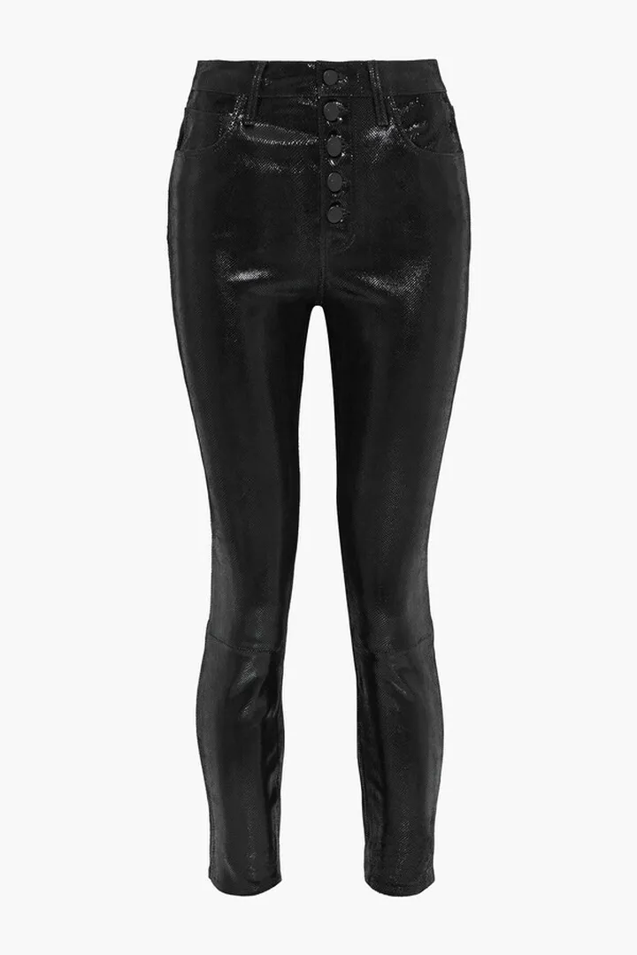 Lillie cropped coated snake-effect leather skinny pants