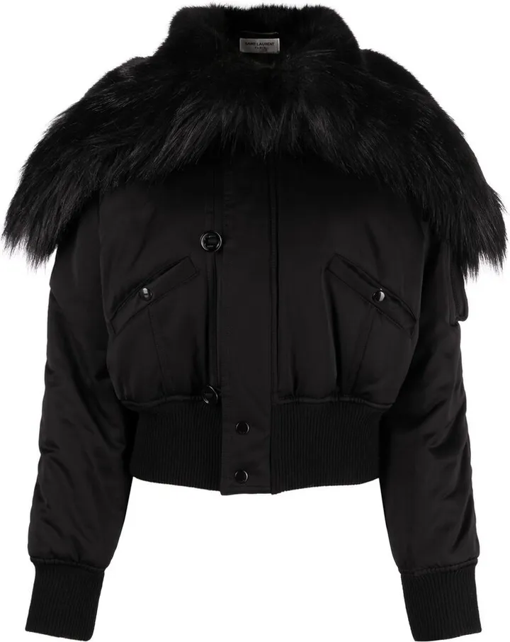 Faux-Fur Trimmed Cropped Bomber Jacket