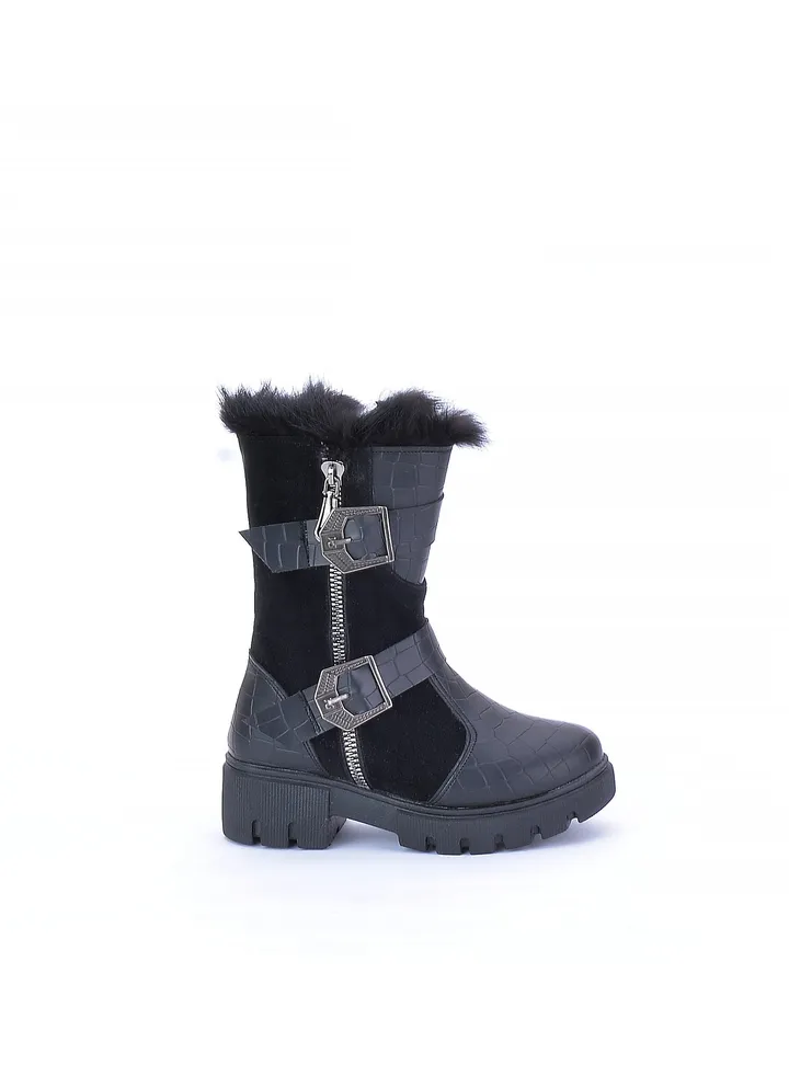Girls Half Boot High Quality Leather-Black