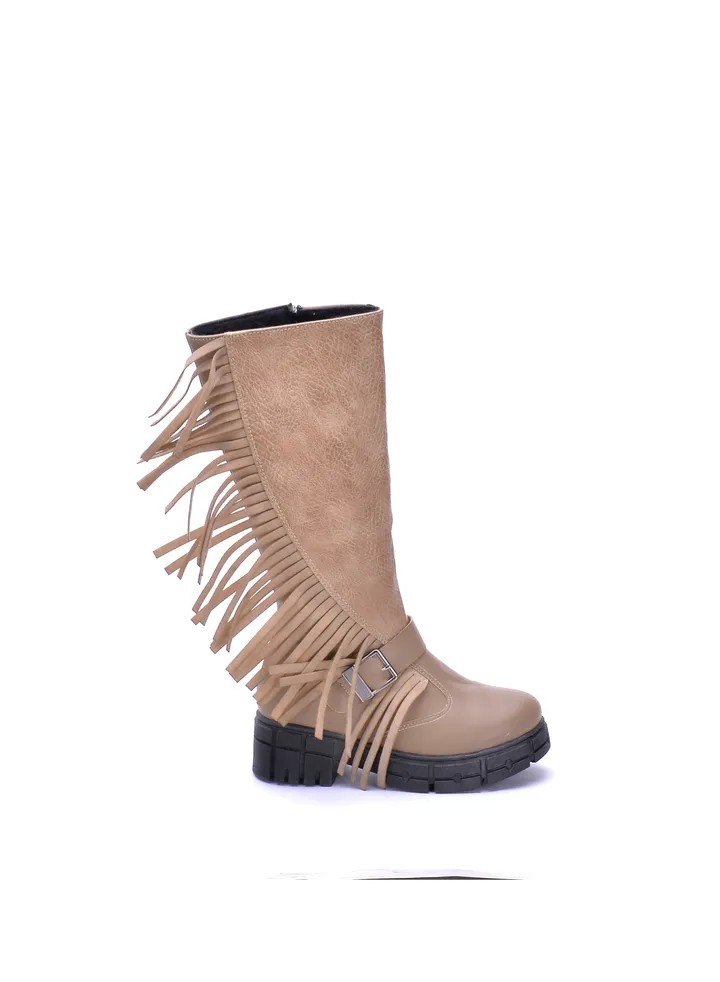 Girls Half Boot High Quality Leather-Cafe