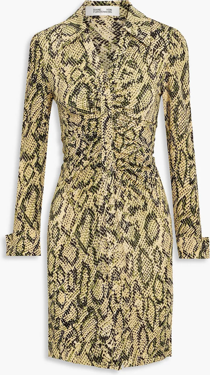 Sheska ruched printed jersey mini shirt dress