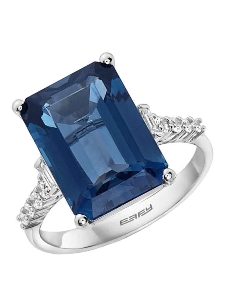 14K White Gold Diamond and London Blue Topaz Ring for Women Size 7