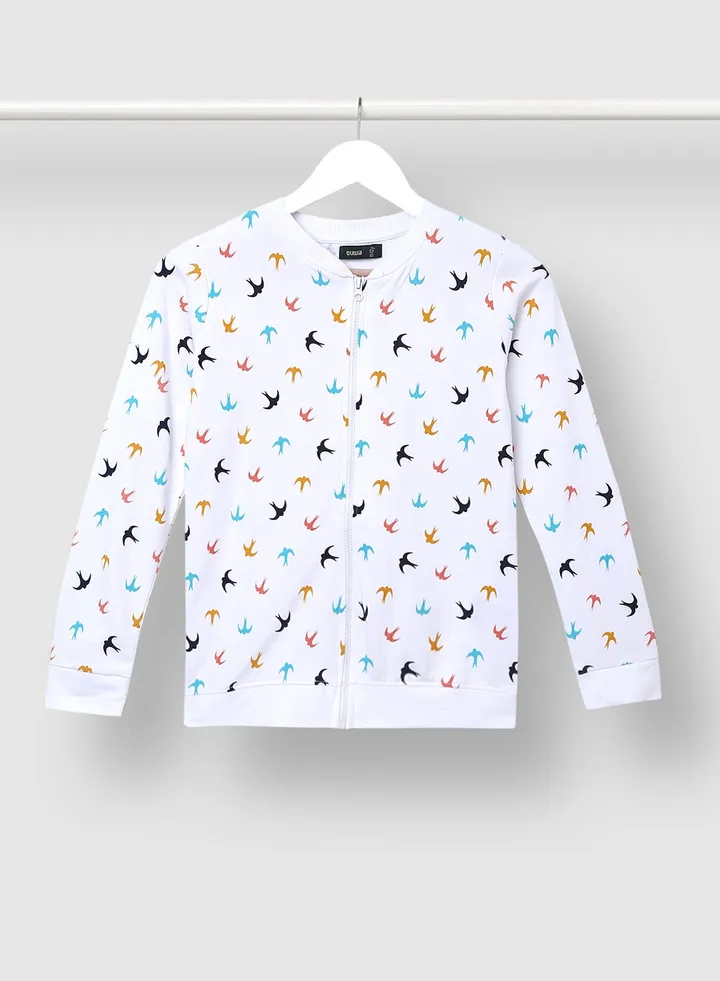 Boys Printed Long Sleeve Casual Bomber Jacket White/Blue/Navy