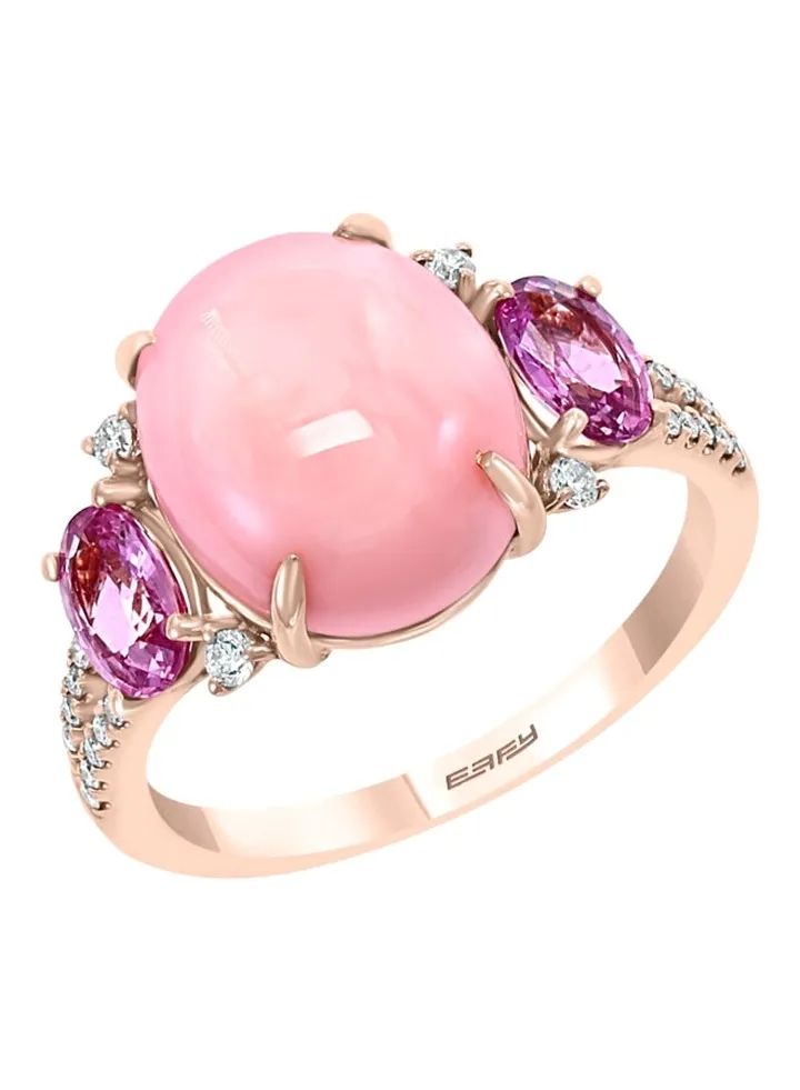 14K Rose Gold Pink Opal Pink Sapphire and Diamond Solitaire Ring for Women Size 7