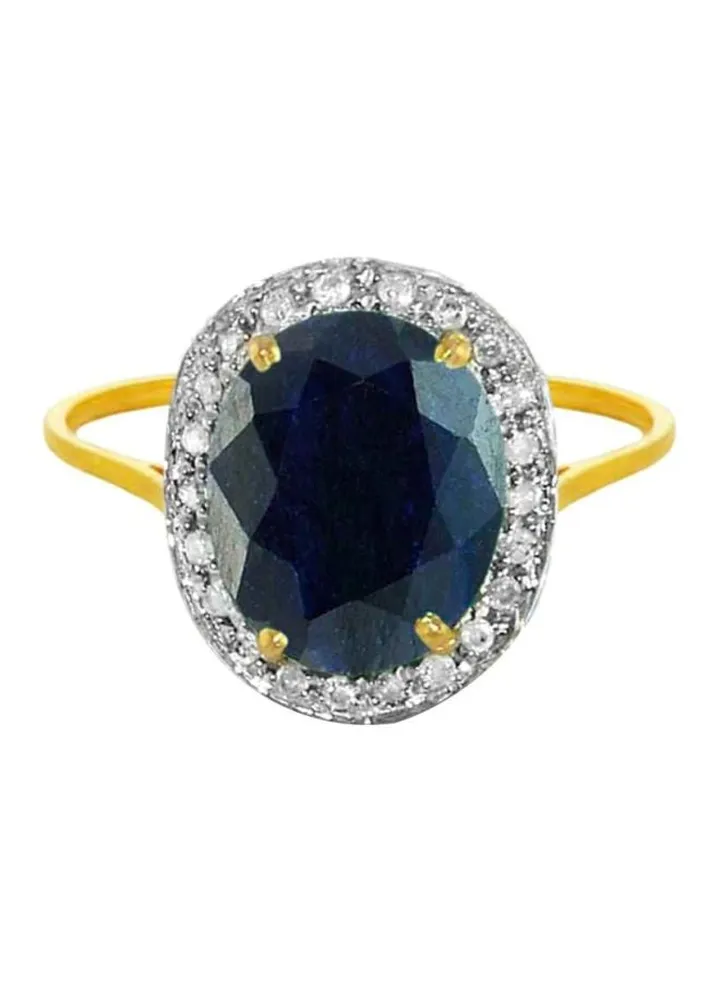 18 Karat Gold Oval Diamond Sapphire Ring