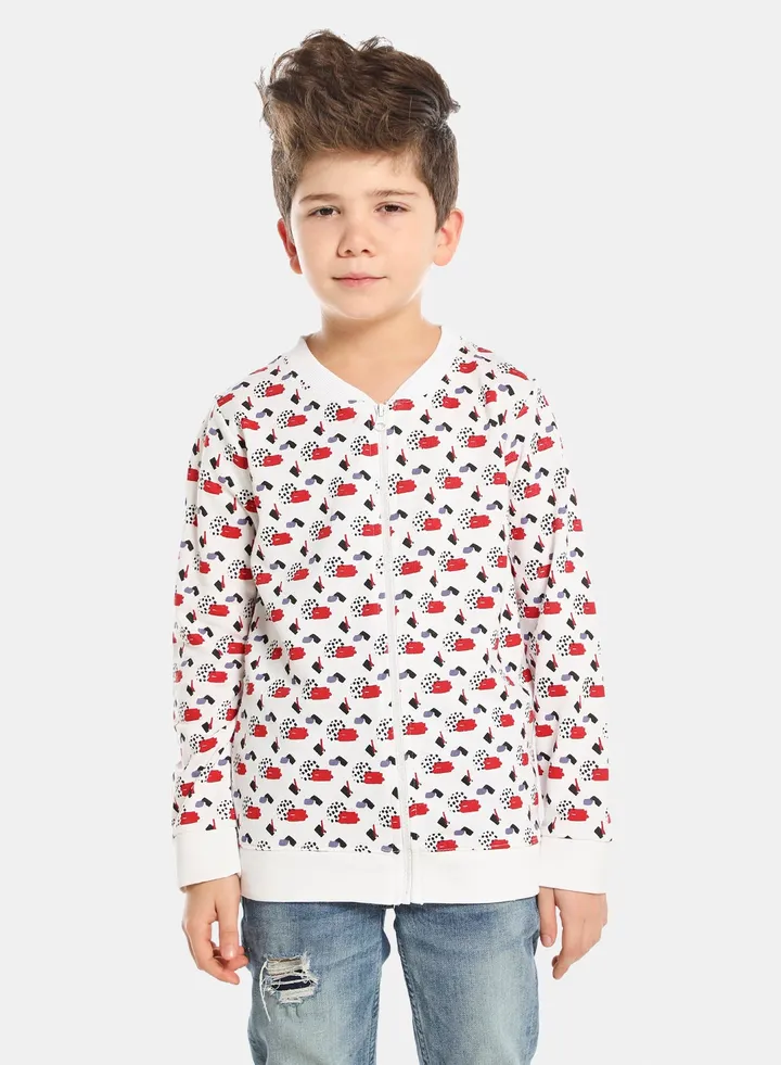 Boys All-Over Print Zip-Up Jacket Red/White/Black