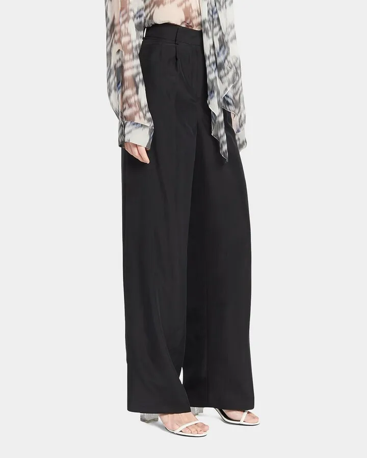 Washed Silk Wide-Leg Relaxed Trouser Pants
