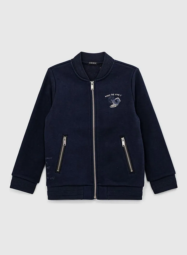 Boys Basic Zip Through Jacket Dark Blue