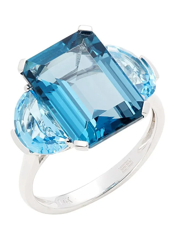 14K White Gold Blue Topaz and London Blue Topaz Ring for Women Size 7