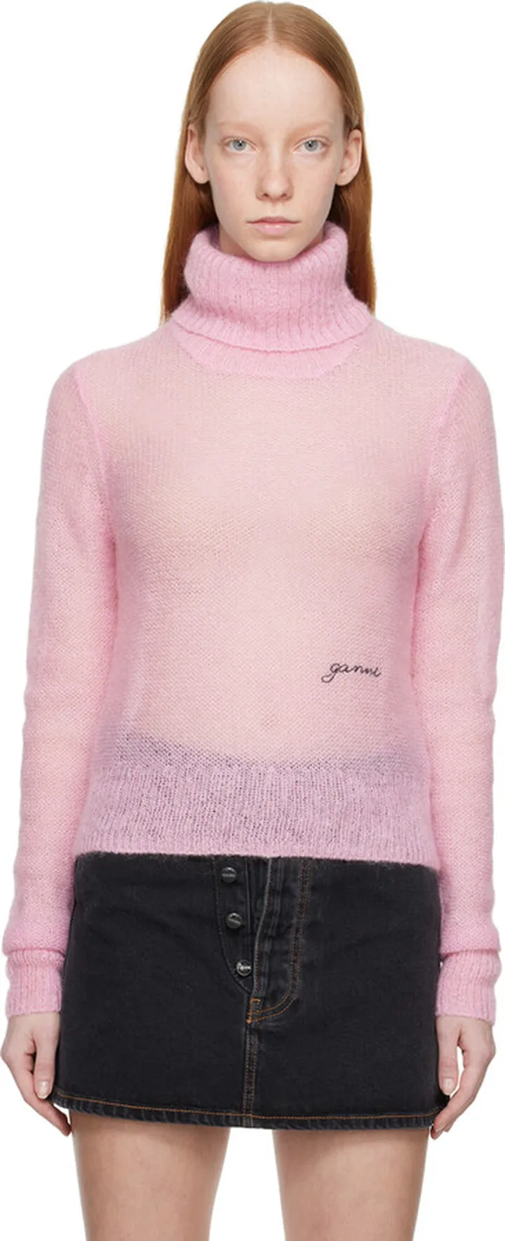 GANNI Pink Brushed Turtleneck