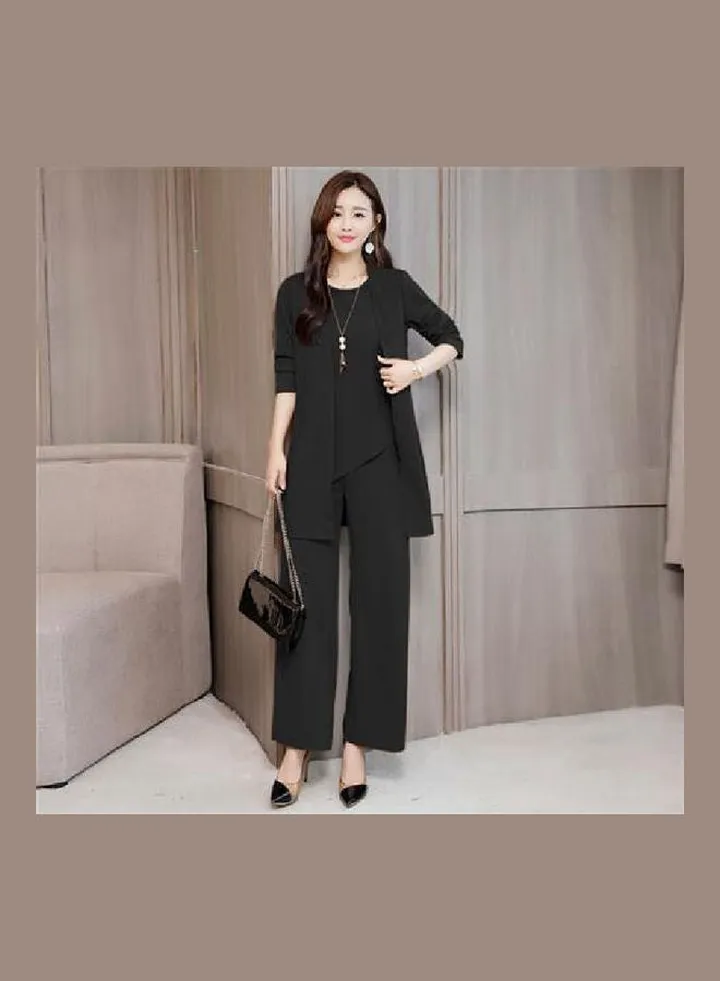 Women Autumn Winter Fashion Simple Print Three Piece Suit black
