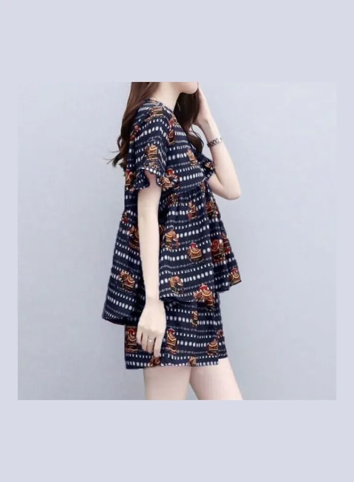 2-Piece Tops And Shorts Baggy Suit Navy