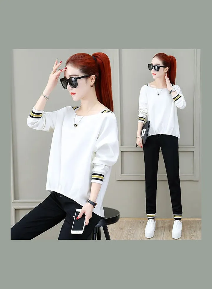 Sports Wear Loose Casual Top and Drawstring Pants Spring Early Autumn Leisure Suits White