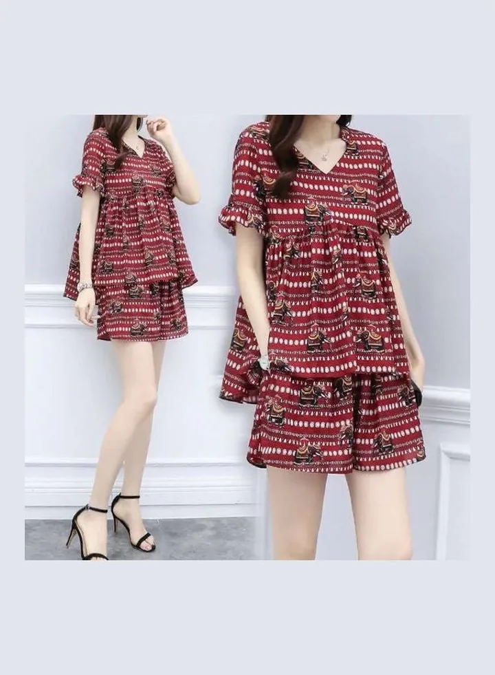 2-Piece Tops And Shorts Baggy Suit Red