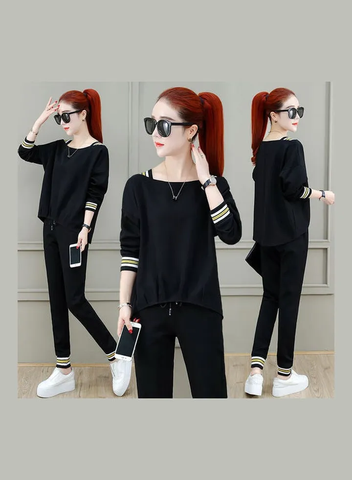 Long Sleeves Top And Pants Set Black