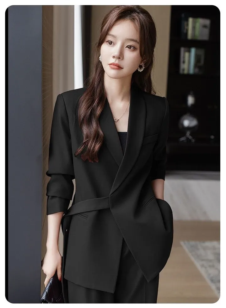 Women‘s Casual Suit Wide Leg Pants Professional Two Piece Set