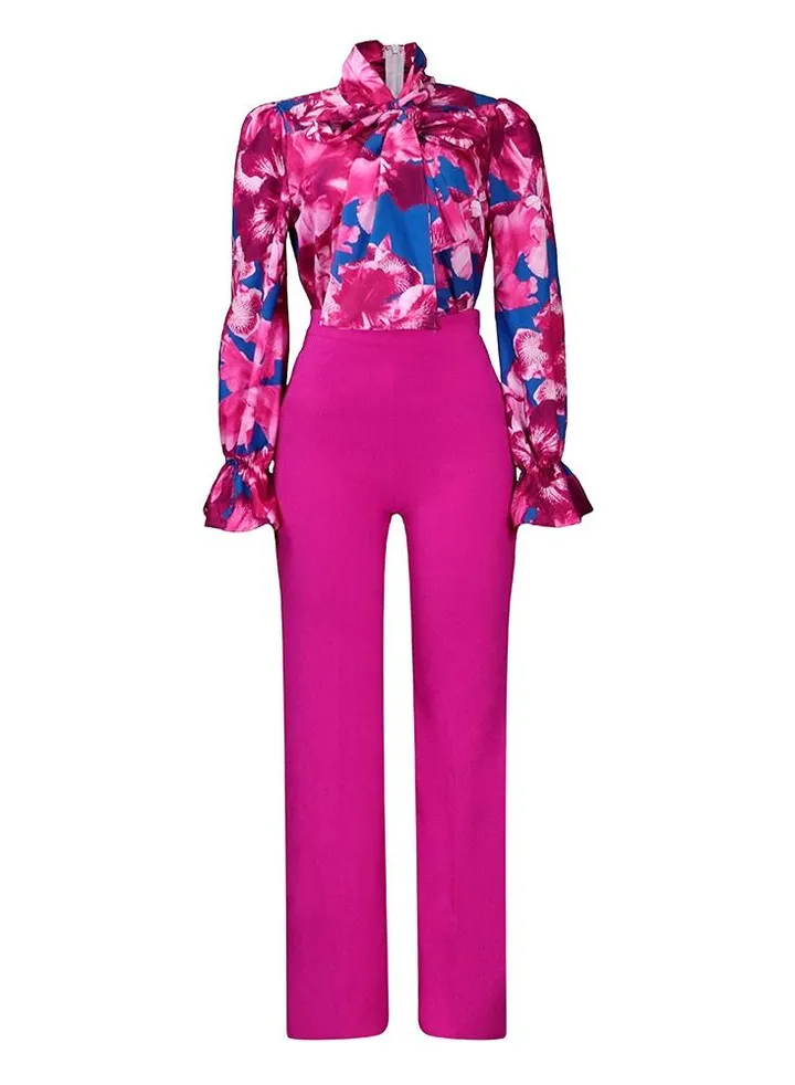 Women's Suit Loose Oversize Casual Printed Long sleeve Shirt And Wide Leg Pants